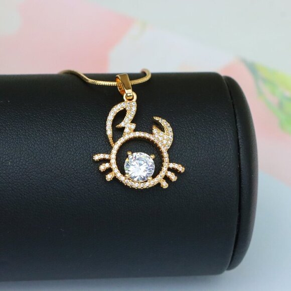 "Cancer Zodiac Rose Gold Pendant with Sparkling CZ Stone Center, XPPT1542 - Picture 5 of 13